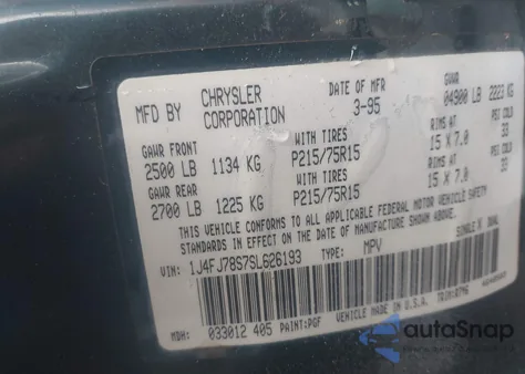 1995 Jeep Cherokee Country z USA, uszkodzony, nr VIN 1J4FJ78S7SL626193